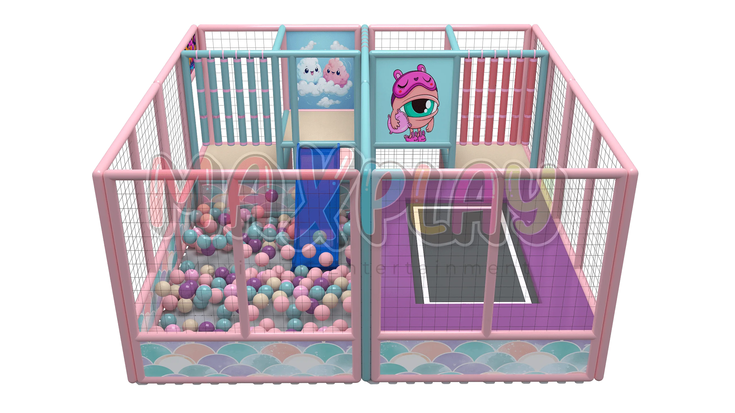 4m x 4m x 2m Trampoline Integrated Ball Pool Area